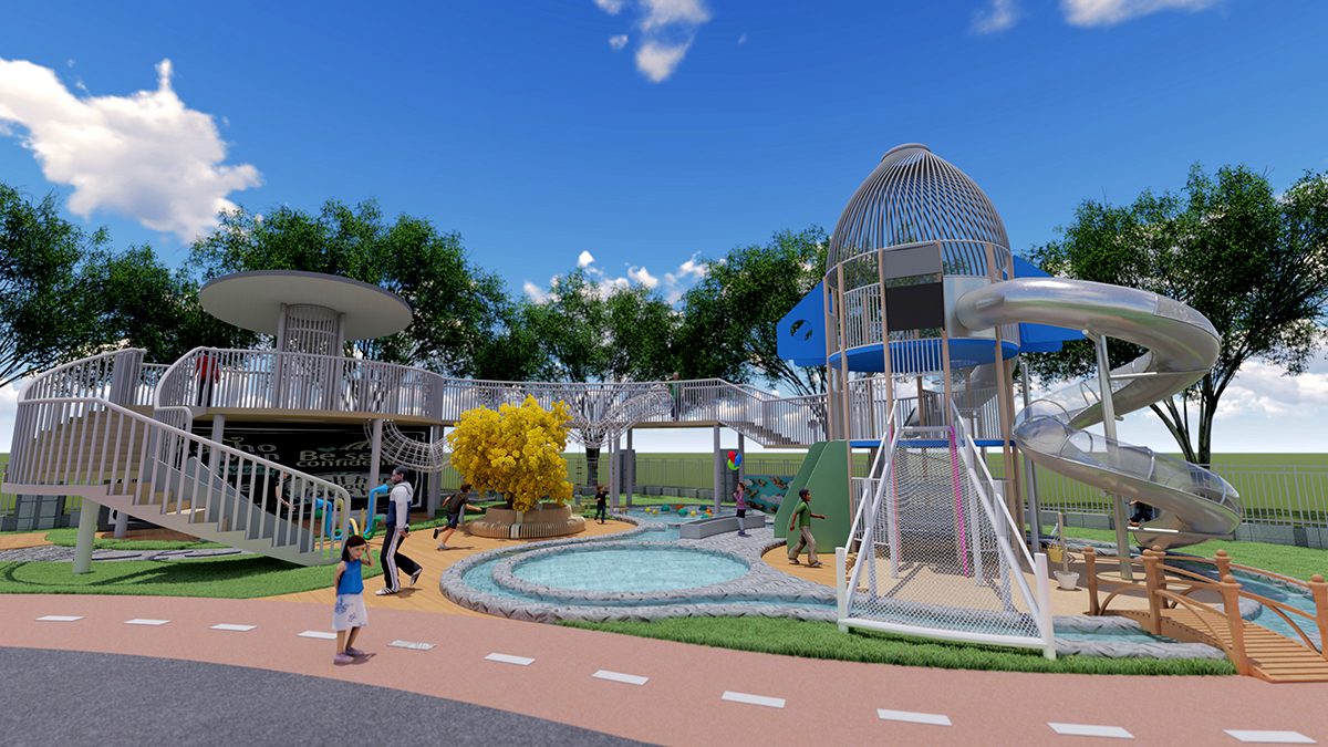 Custom unpowered play park full design with spiral slide and elevated walkway Custom unpowered play park full design with spiral slide and elevated walkway