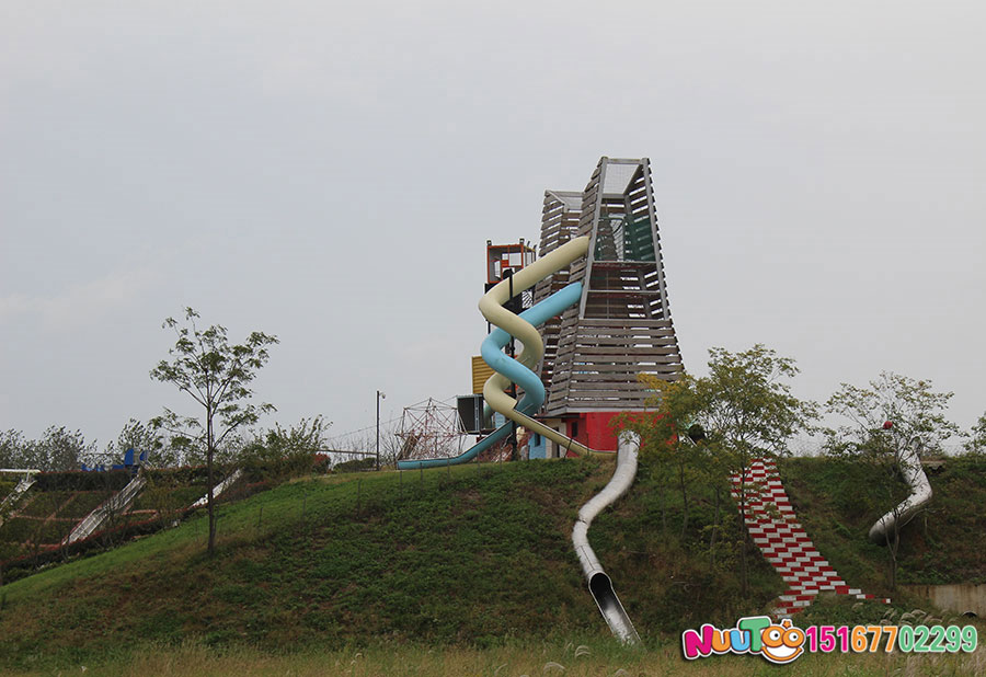 Non-standard amusement + twin tower combination slide + children's playground equipment + stainless steel slide case (8)