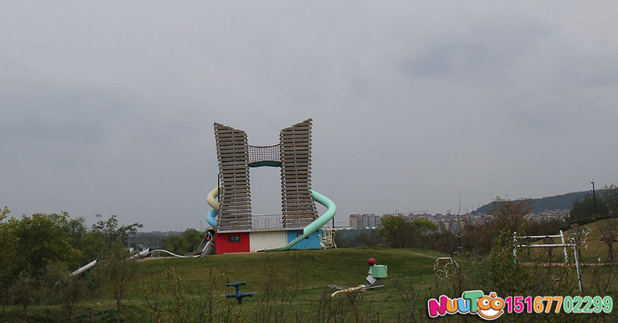 Non-standard amusement + twin tower combination slide + children's playground equipment + stainless steel slide case (26)