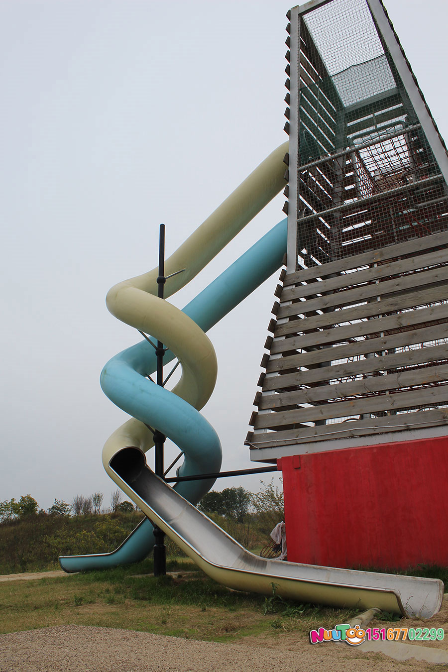 Non-standard amusement + twin tower combination slide + children's playground equipment + stainless steel slide case (21)