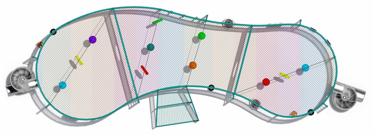 Panoramic display of outdoor rope trampoline and climbing frame-5