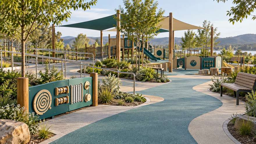 Accessible playground routes and caregiver observation concept
