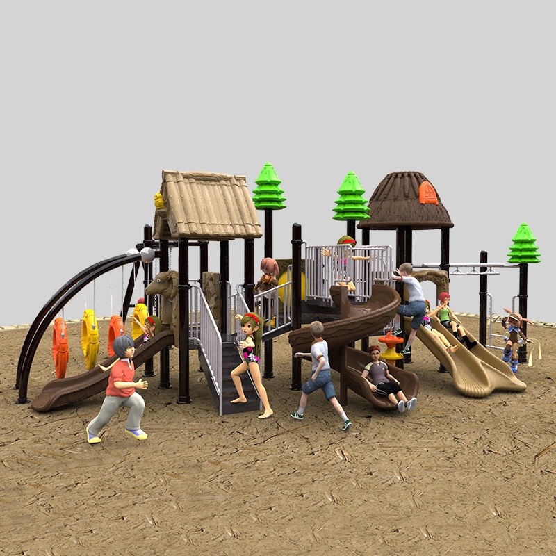 Customizable Outdoor Slide Playground with Thatch Series