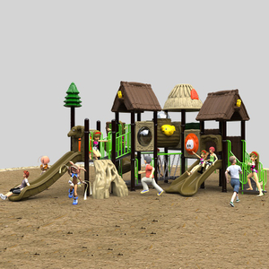 Durable Outdoor Playground Slide with Thatch Roof Design