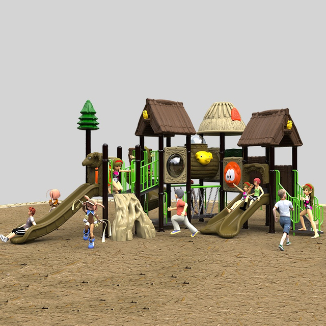 Durable Outdoor Playground Slide with Thatch Roof Design