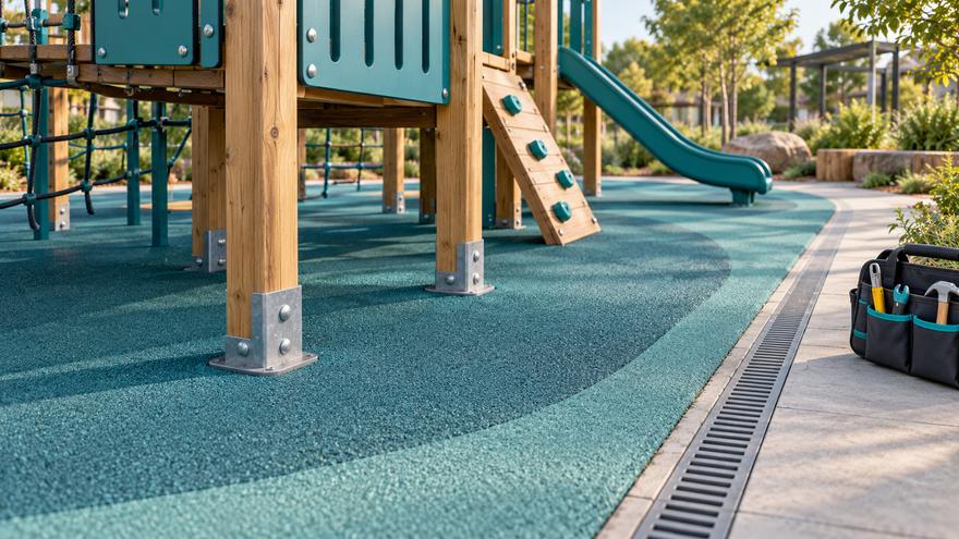 Community playground surfacing and maintenance access concept