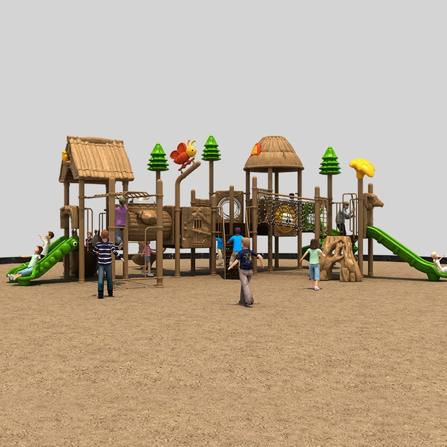 Kids' Favorite Outdoor Playground Slide with Thatch Themed