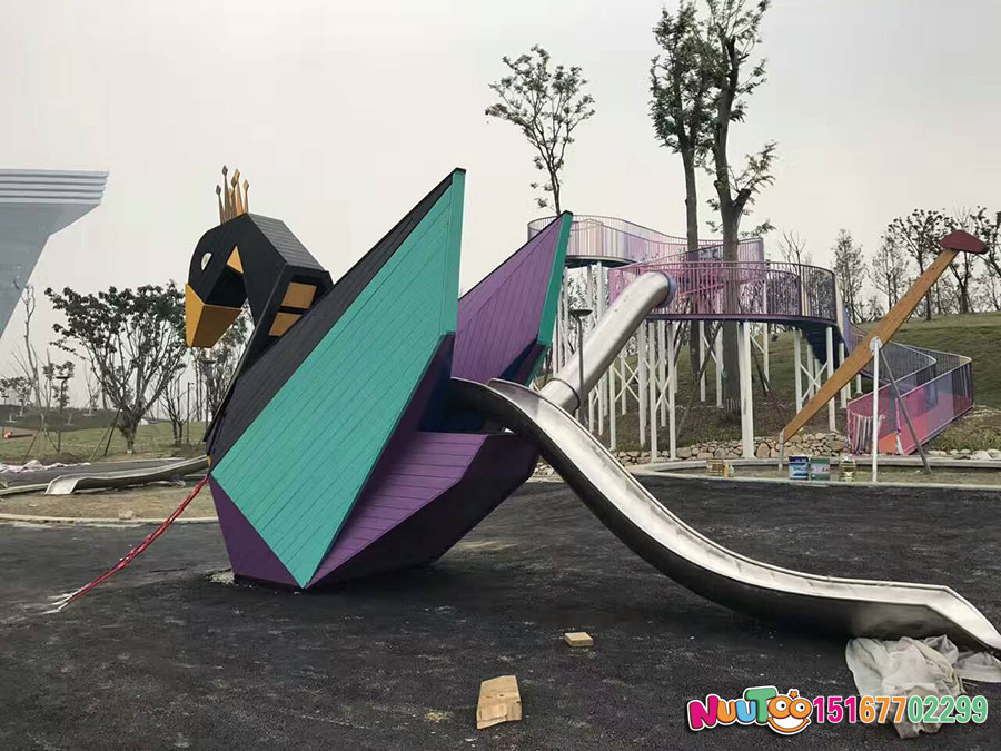 Non-standard amusement + Chengdu Gaotou Corridor and stainless steel slide + swan combination slide (11)