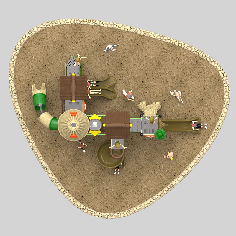 Durable Outdoor Playground Slide with Thatch Roof Design