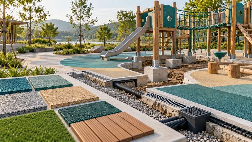 Playground surfacing and drainage coordination concept