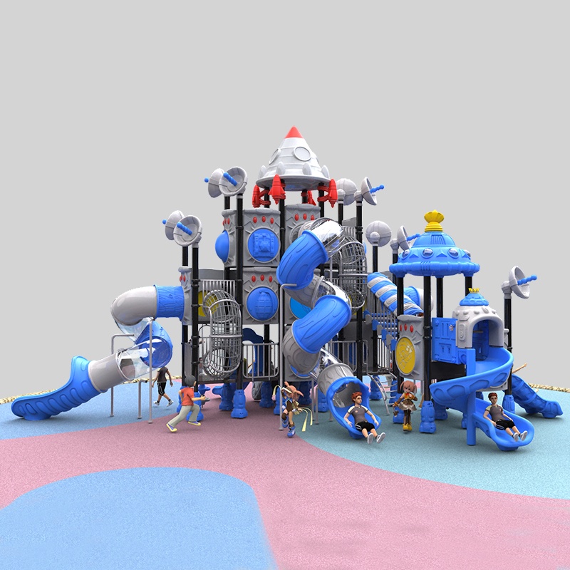 Fun Outdoor Playground Including Space Theme Slides for Parks