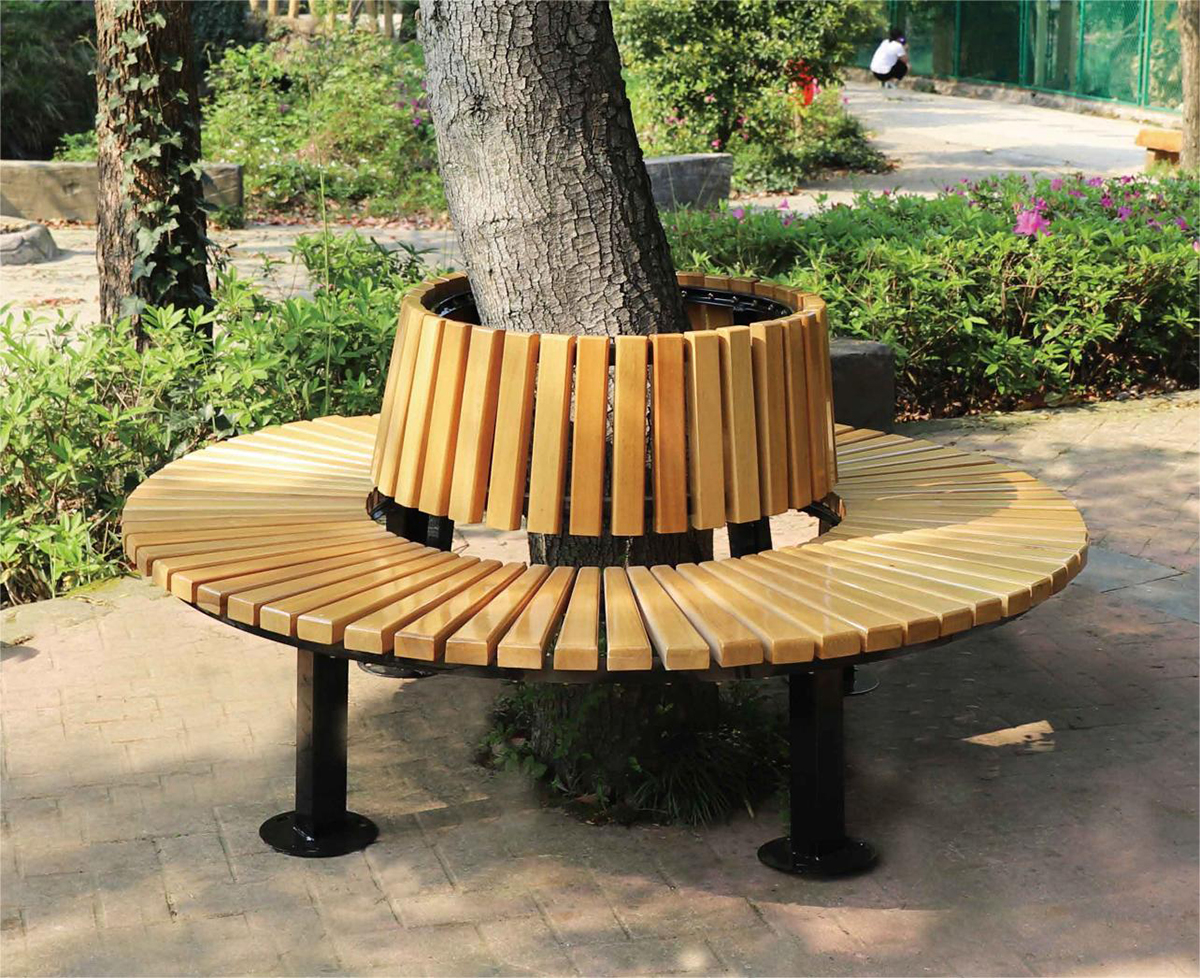 round wooden tree benches (4)