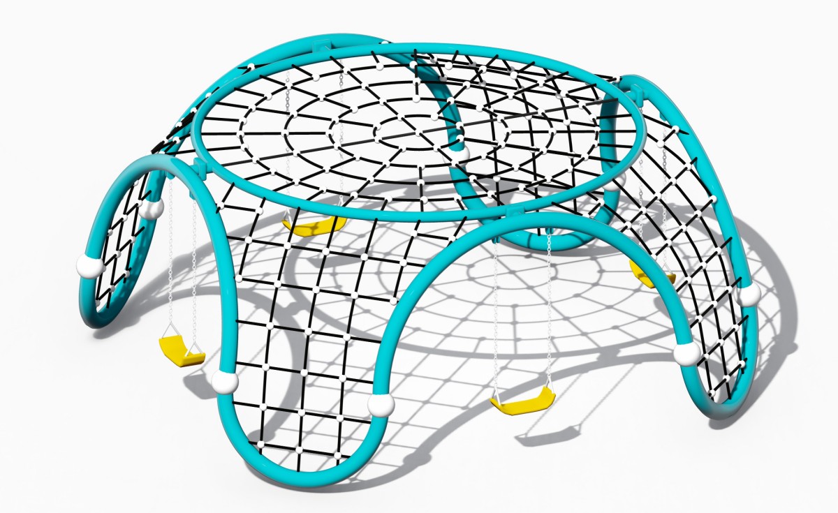 Panoramic display of Spider Web Climber with Swing Set-2