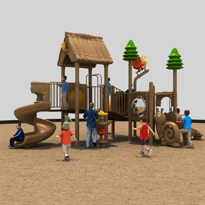 Weather-Resistant Outdoor Slide Playground Equipment with Thatch Style