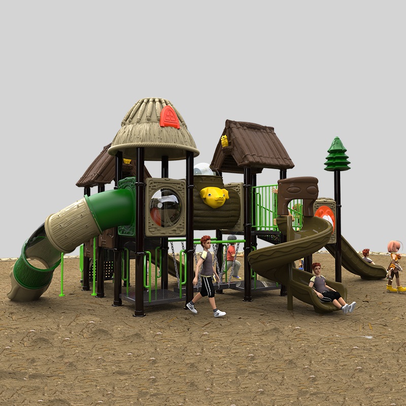 Durable Outdoor Playground Slide with Thatch Roof Design
