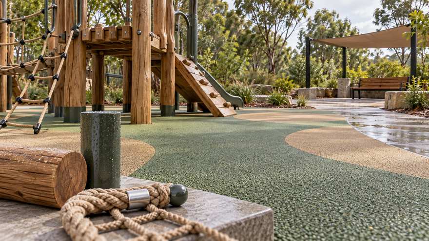 AI-generated outdoor playground surfacing and material selection concept