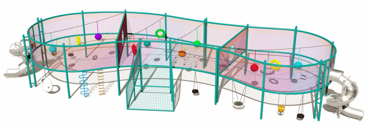Panoramic display of outdoor rope trampoline and climbing frame-1