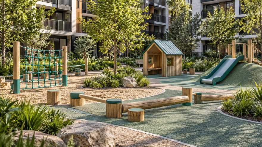 Varied play activities in a residential courtyard concept