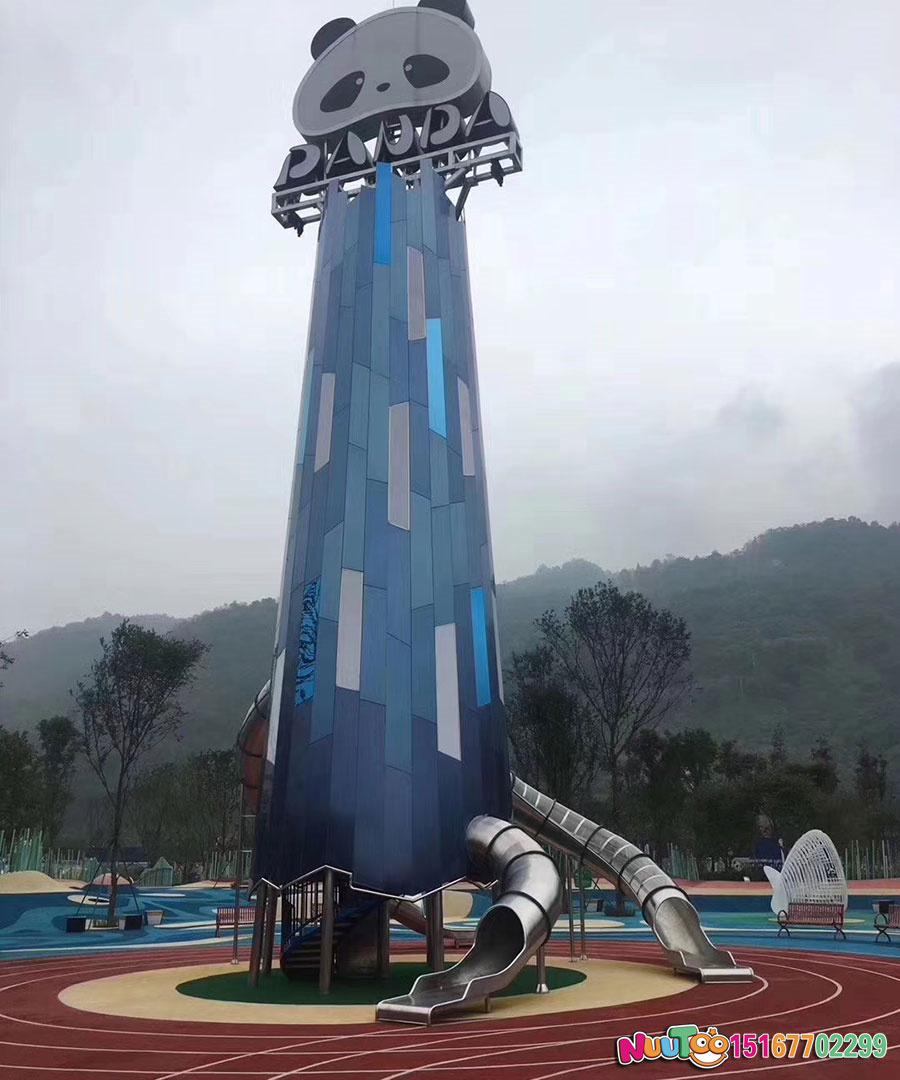 Non-standard travel + panda sculpture + stainless steel slide + amusement equipment