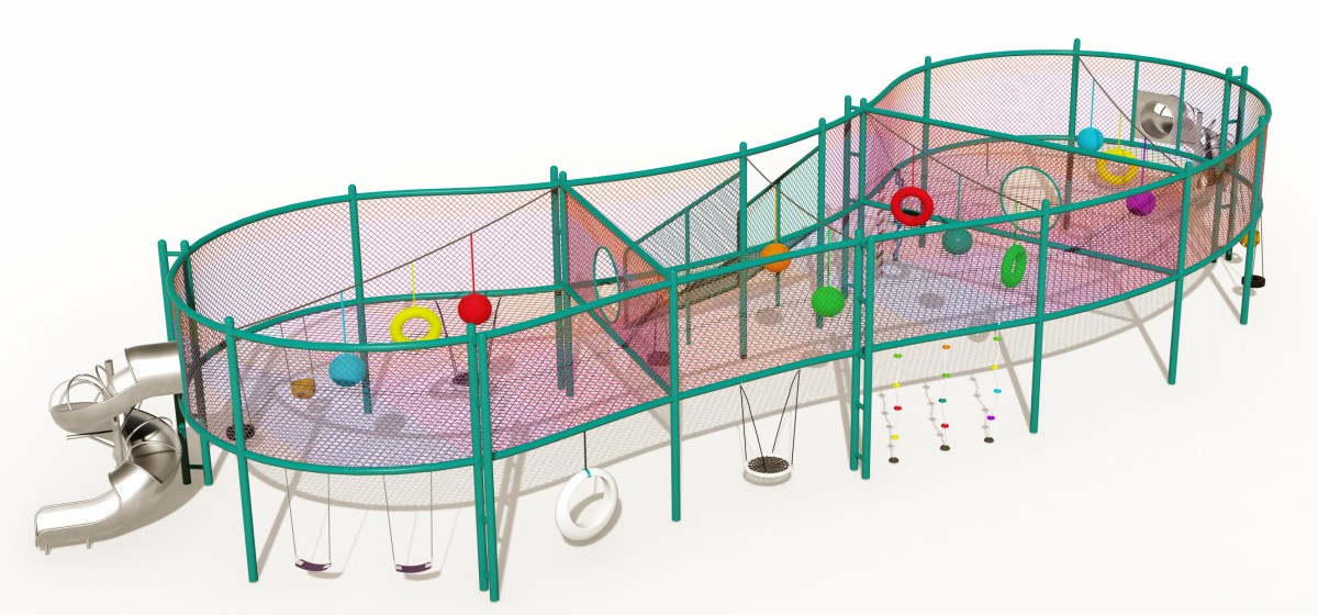 Panoramic display of outdoor rope trampoline and climbing frame-2