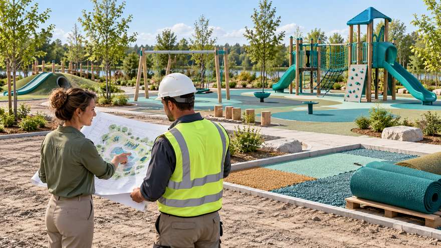 Installer and designer coordinating equipment and surfacing work areas