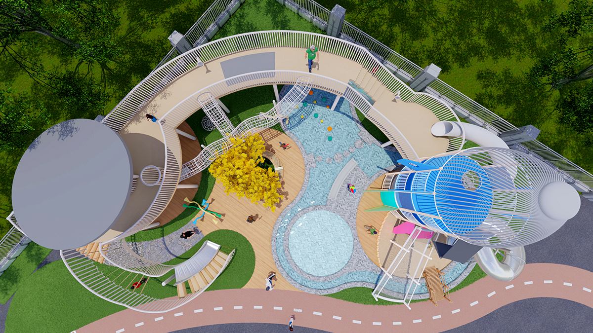 Aerial view of custom unpowered play park layout Aerial view of custom unpowered play park layout