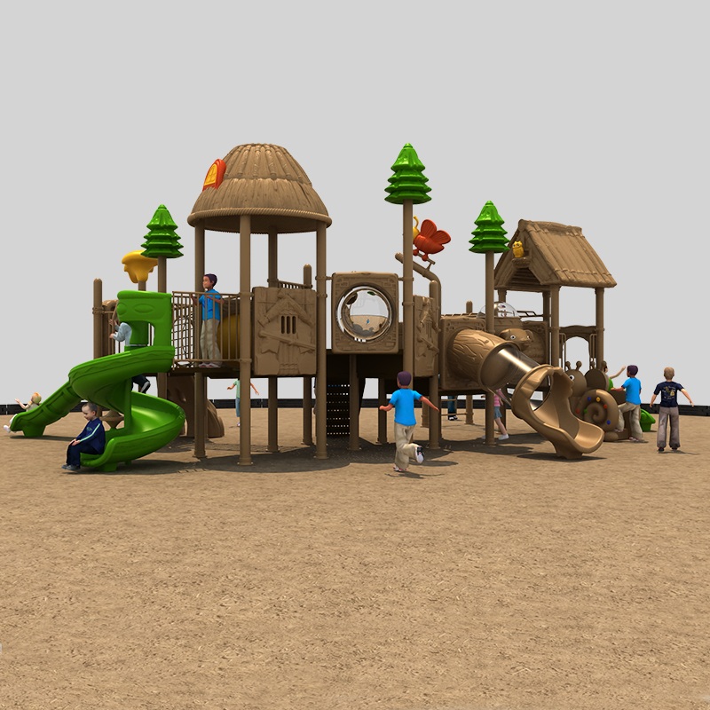 Kids' Favorite Outdoor Playground Slide with Thatch Themed